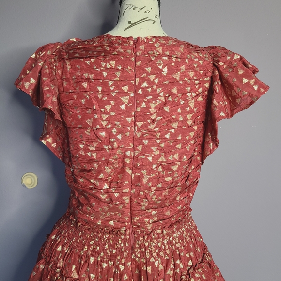 Anthropologie Red And Gold Mini Ruffle Dress - Picture 9 of 15
